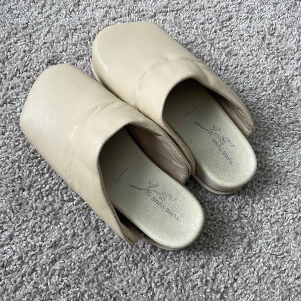 Yume Yume - Cream Leather Slip-On Mules